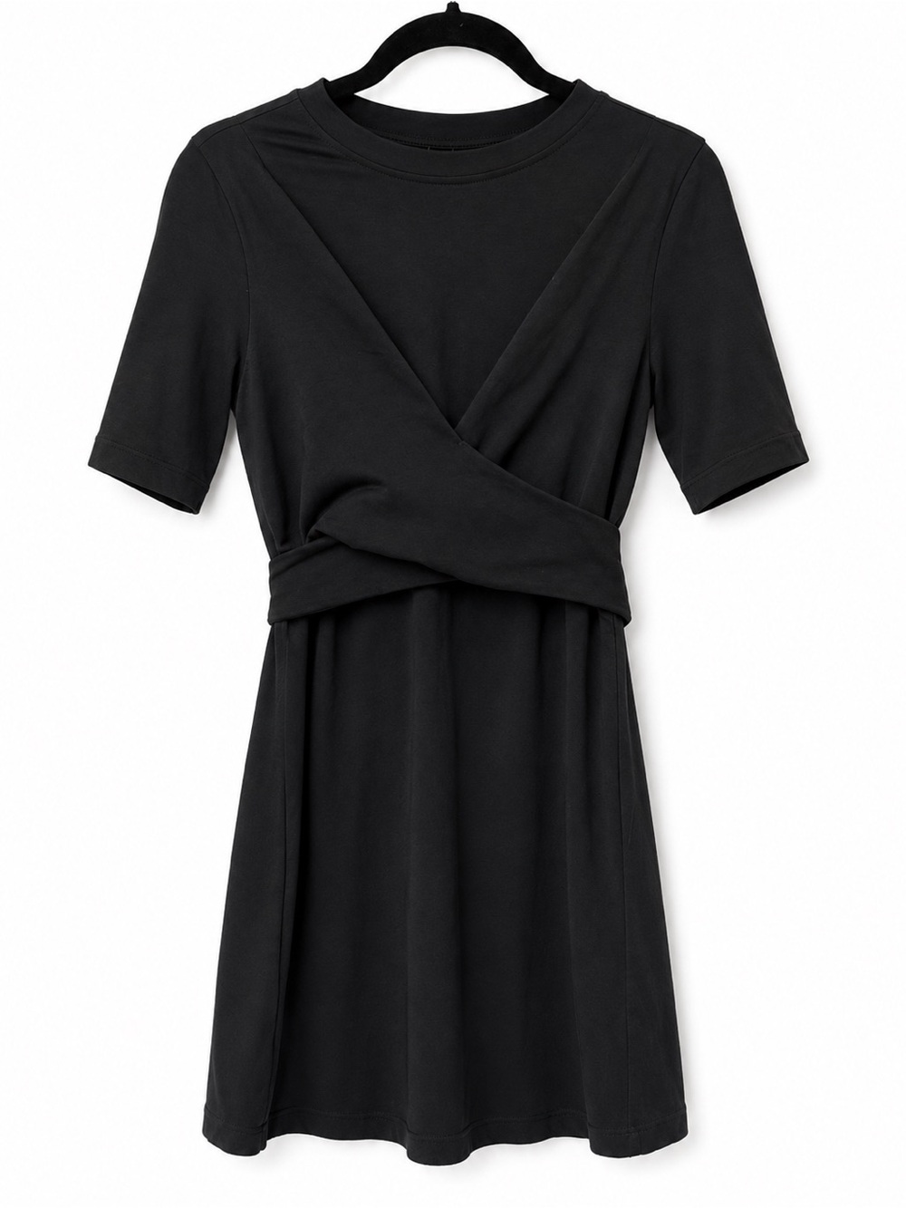 Lululemon Wrap Dress Black Pima Cotton Tie Back Stretch A-Line Dress Size 10 Est - Picture 2 of 6